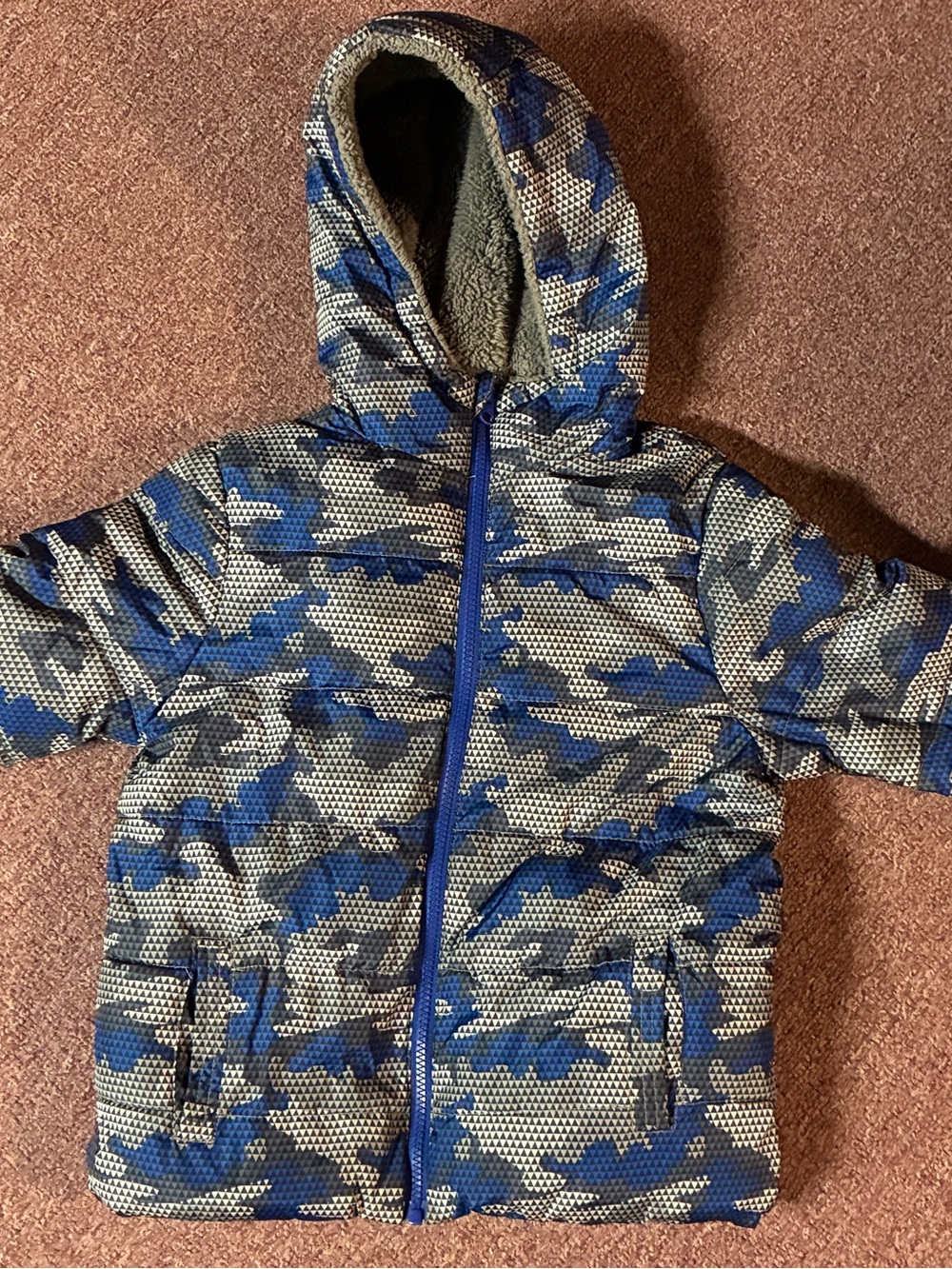 Swiss Tech Blue and Gray Camo Hooded Puffer Jacket